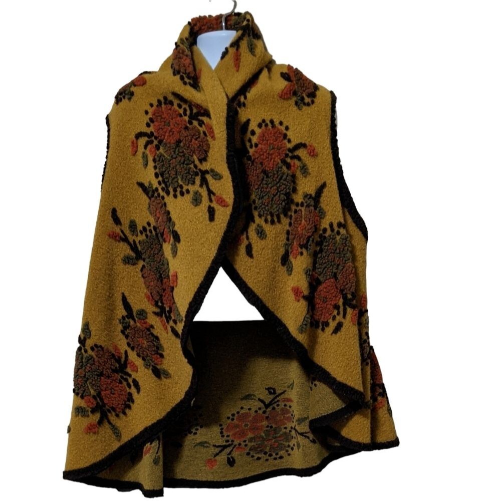 wool blend embroidered floral print sleeveless waterfall open front sweater vest - Picture 7 of 7